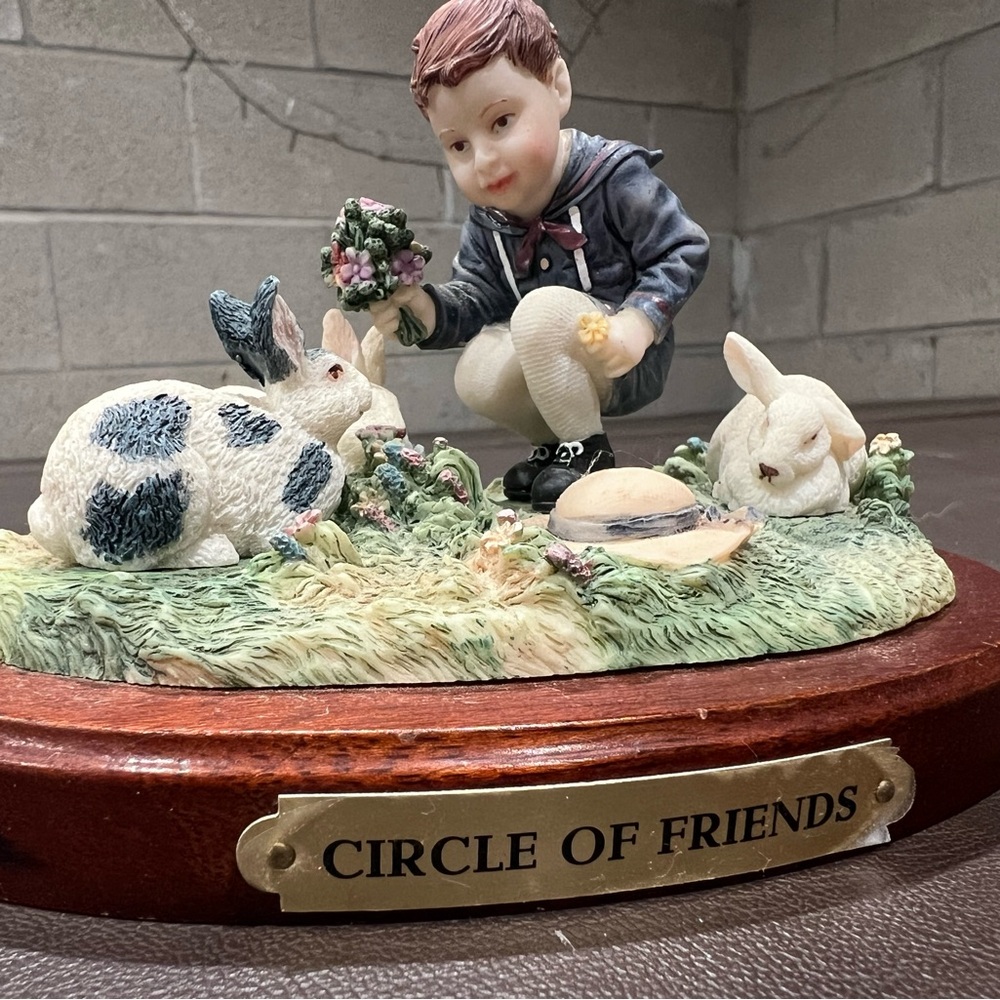 Glynda Turley Circle of Friends Figurine 1988 Painted Resin Boy with Rabbits